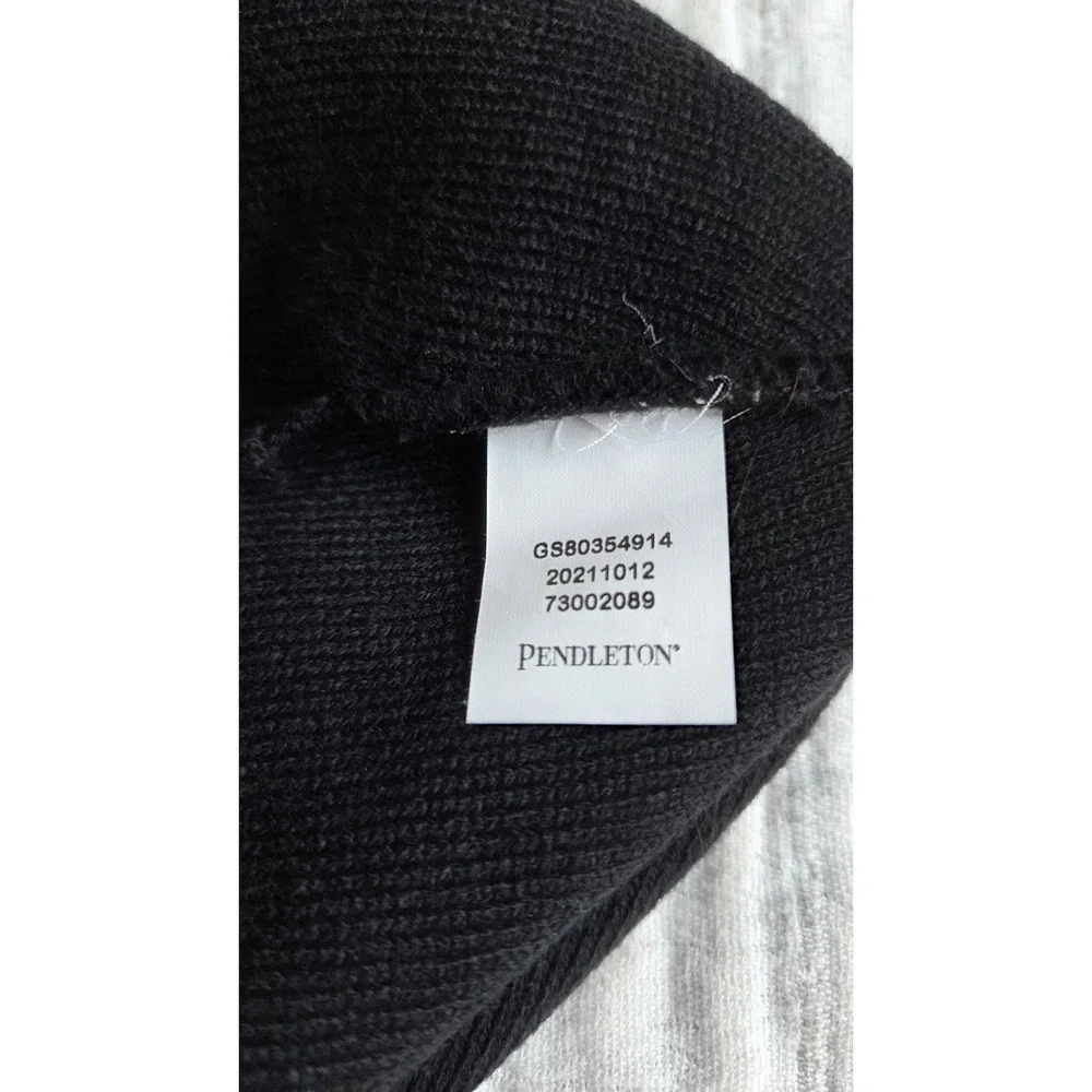 Pendleton Acadia Knit Beanie Black body Acadia National Park stripe‎ cuff Logo